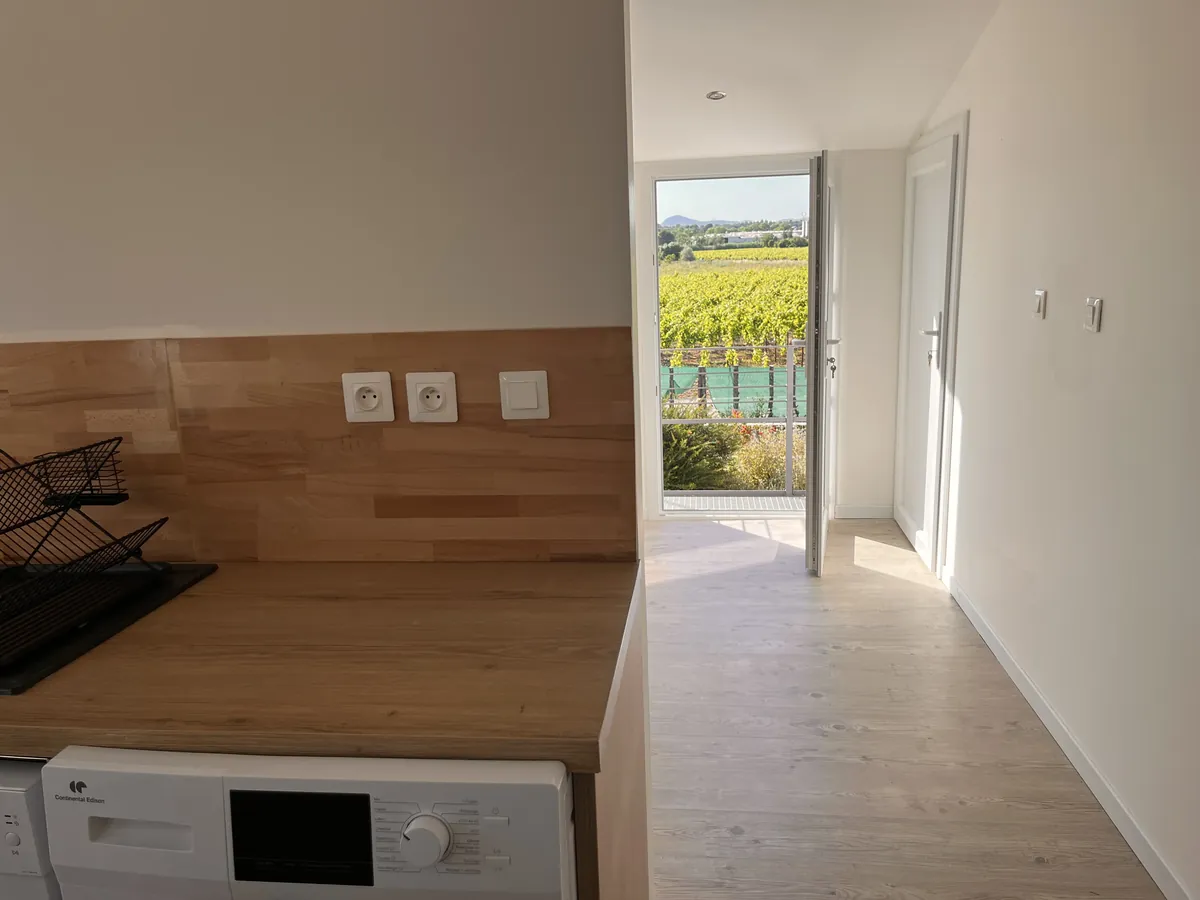 Lave-linge et vue sur vignes appartement T2 Paulhan